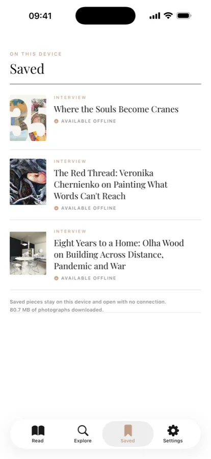 Saved articles available offline